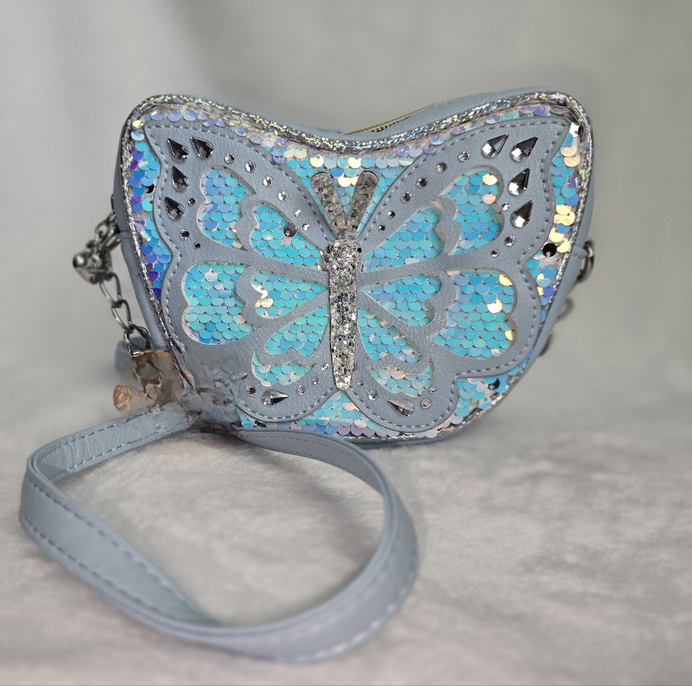 Butterfly Sequin Crossbody Bag - Blue